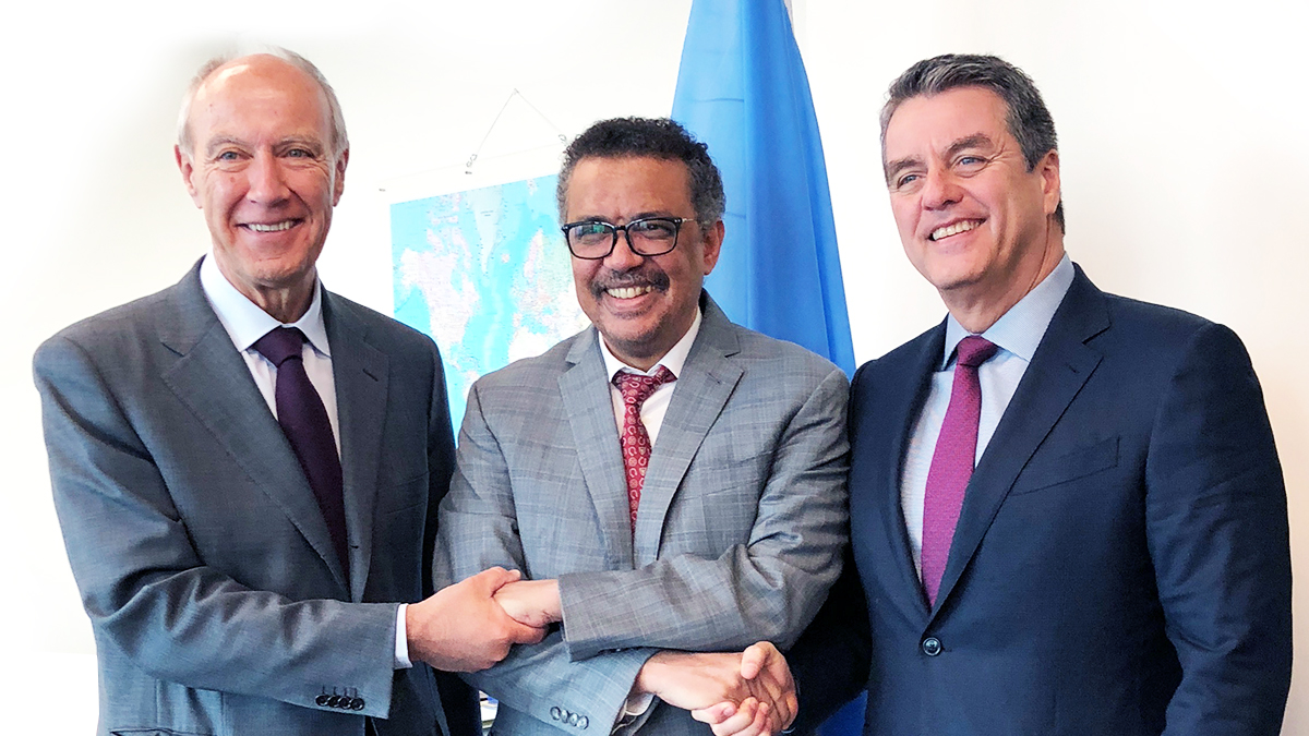 DG Azevêdo meets with WHO Director-General Tedros and WIPO Director-General Gurry at WHO Headquarters