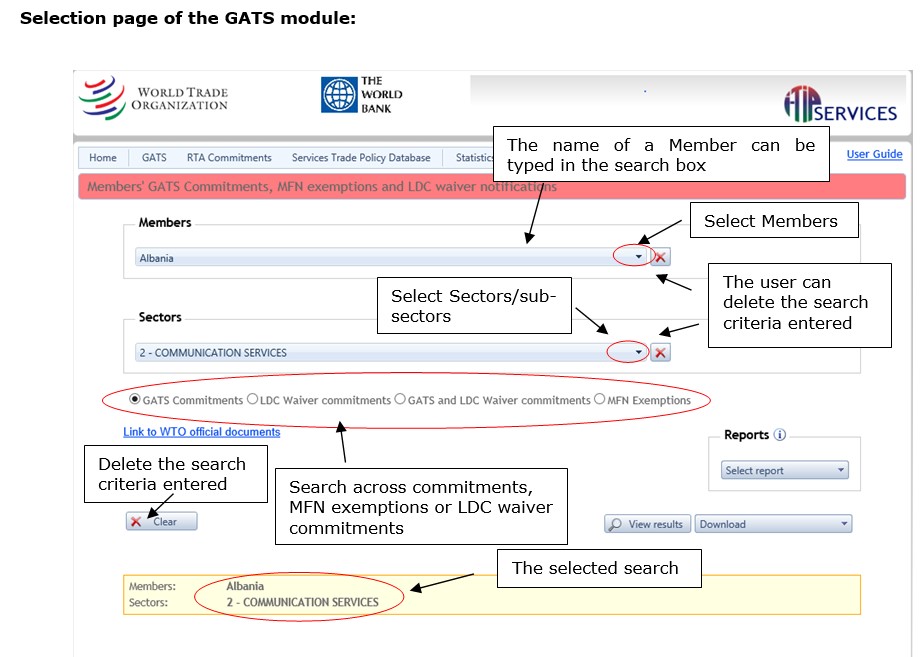 GATS selection page